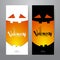 Two vertical abstract template design of banner with pumpkin smile and handwritten lettering of Halloween.