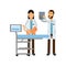 Two veterinary doctors examining red cat in vet clinic colorful cartoon vector Illustration