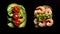 two views of a sandwich filled with shrimp and avocado