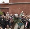 Two Viking warriors fighting with swords. Historical reconstruction in St.-Petersburg, Ru