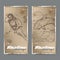 Two vintage banners with scuba diver and jumping whale sketch. Maritime adveture series.