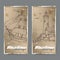 Two vintage banners with tall ship and lighthouse sketch. Maritime adveture series.