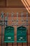 Two vintage green mail boxes
