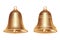 Two volumetric realistic golden Christmas bell isolated on white background