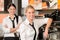 Two waitresses posing in coffee house