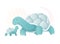 Two walking turtle. Animals mom and baby. Cartoons cute animals in flat style. Print for clothes. Vector illustration