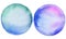 Two watercolor circles. Blue and purple round bubbles. Hand-drawn illustration