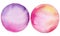 Two watercolor circles. Pink and purple round bubbles. Hand-drawn illustration