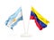 Two waving flags of Argentina and venezuela