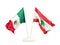 Two waving flags of Mexico and lebanon isolated on white