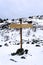 Two-way signpost in a deserted landscape