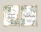 Two wedding invitations with gold frames flowers and leaves vector design
