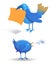 Two Whimsical Blue Birds of Happiness Twittering Announcement Illustrations