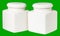 two white ceramic jars for food storage in the kitchen isolate on a green background