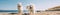 Two white dogs standing on top of a sandy beach. Generative AI image.