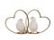 two white doves with two hearts, symbol of love on white background