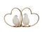 two white doves with two hearts, symbol of love on a white background