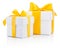 Two white gift boxs tied a yellow satin ribbon bow Isolated