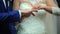 Two White People Groom and Bride Exchange Wedding Rings