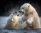 Two white polar bear fighting in water. Amazing Wildlife. Generative Ai
