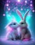 Two white rabbits snuggling, kissing in neon lights. Easter Bunnies. Valentine's day. Generative AI