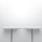 Two white realistic vector shelves or tables on one pole support