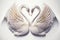 two white swans are making a heart shape with their necks together in a white background with a white background and a wh