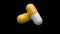 Two white-yellow pills rotating. Seamless looping. Alpha channel / Luma matte.