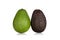 Two whole avocados: green and brown, isolated on a white background with clipping path