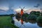 Two windmills in Greetsiel at the blue hour