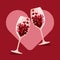 Two wine glasses with hearts. Many little red hearts in two wine glasses. Valentines day concept. Vector illustration.