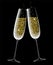 Two wine glasses with sparkling champagne golden glow Valentines day