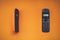 Two wireless cordless telephone, radiotelephone, dect cordless phone wireless phone, radiotelephone, radio phone on orange