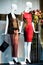 Two woman mannequins in shopping window in store