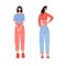 Two woman suffering from eczema and feelling pain. Flat vector illustration. Healthcare, pain, sickness, disease concept