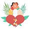 Two women couple connecting heart halves vector