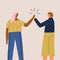Two women get a success or agreement in business, give five to each other and celebrate. illustration in vector.