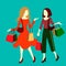 Two women go shopping and talking