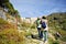 Two women hikers in the Fresnillo reservoir, Sierra Grazalema National Park, Cadiz, Spain