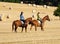 Two Women Horseback Riding in a Field