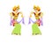 Two women perform a traditional Balinese dance in flat style, vector illustration