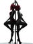 Two women pole dancer silhouette