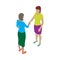 Two women shake hands. Business partners handshake scene in isometric view