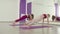 Two women synchronously doing yoga exercises