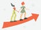 Two women walk along the ascending arrow. Picture depicts growth for presentations, diagrams, graphs.