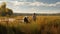 Two Women Walking In Rural America With A Grey Bear