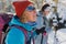 Two women in the winter trekking