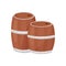 Two wooden barrels for farming and wine-making. Cylindrical containers. Cartoon vector design