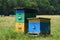 Two wooden beehives