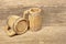 Two Wooden Beer Mug and Rough Timber Background